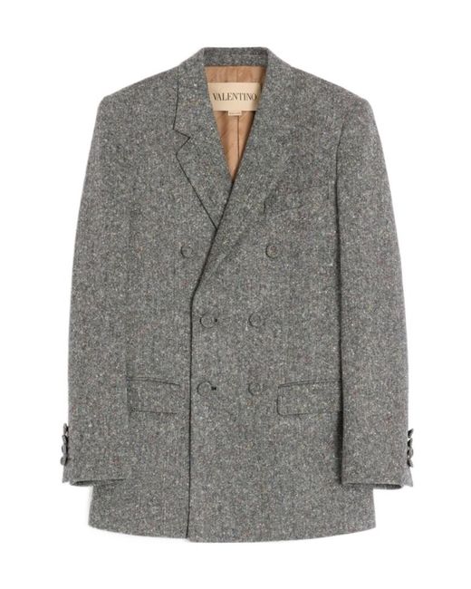 Valentino Gray Double-Breasted Long-Sleeved Blazer for men