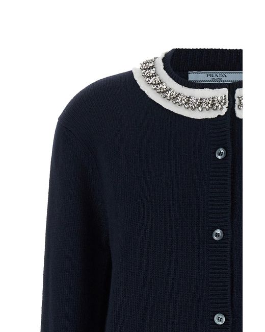 Prada Blue Embellished Button-Up Cardigan