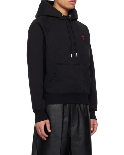 AMI Black Ami De Coeur Drawstring Hoodie for men
