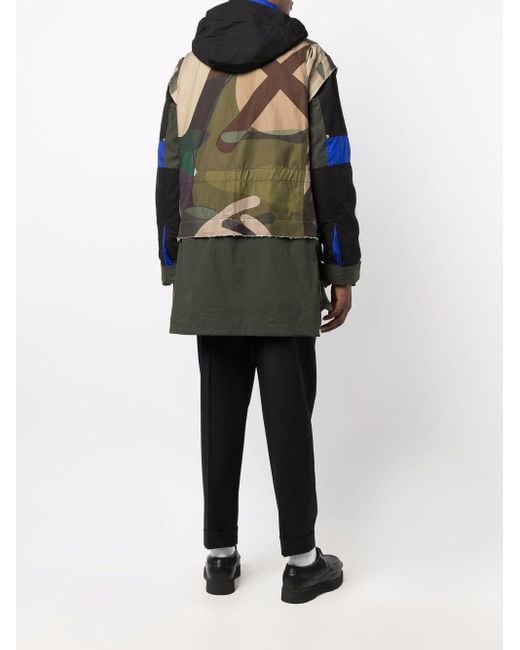 Sacai Gray Camouflage-Print Hooded Coat for men