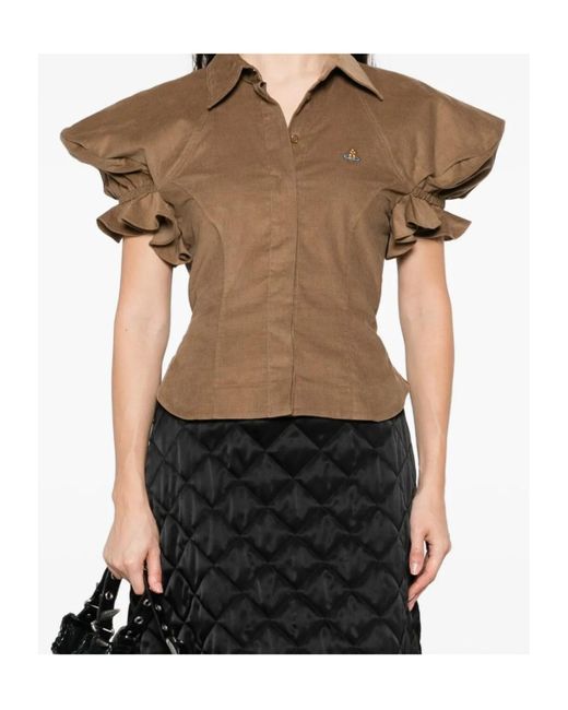Vivienne Westwood Brown Ruffled-Sleeve Cotton Top