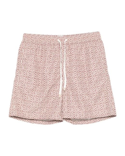 Eleventy Pink Geometric Pattern Swim Trunks for men