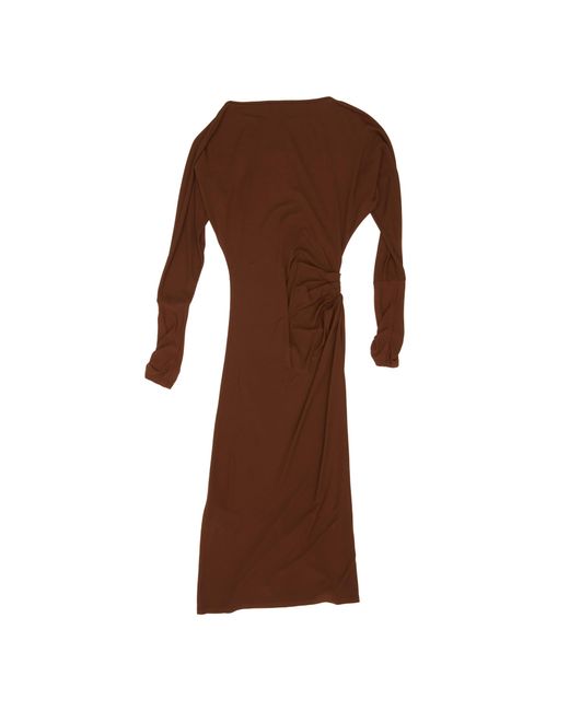 Max Mara Brown Ruched Boat-Neck Dress