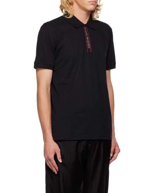 McQueen Black Logo Tape Polo Shirt for men