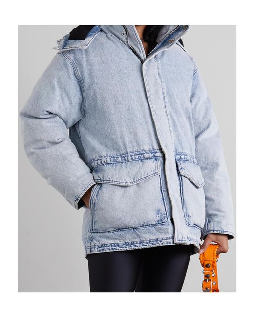 Alexander Wang Blue Oversized Hooded Padded Bleached Denim Jacket