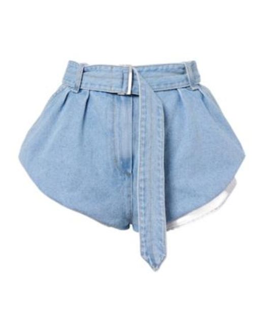 Magda Butrym Blue Belted High-Rise Denim Shorts