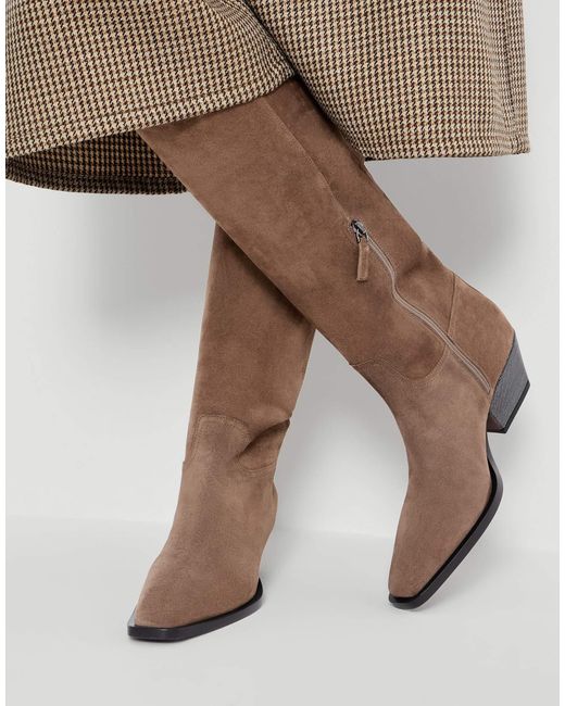 Brunello Cucinelli Brown Suede Boots With Precious Heel