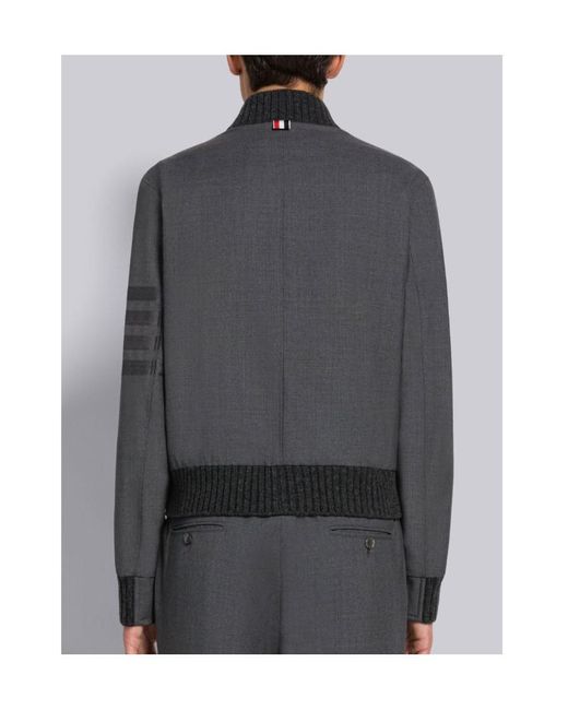 Thom Browne Gray Bar Zipped Bomber Jacket for men