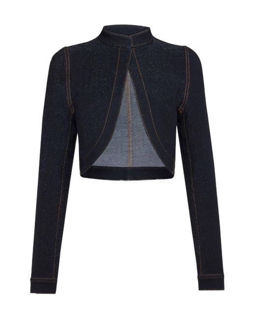 Alaïa Blue Alaïa Denim Knit Cropped Jacket