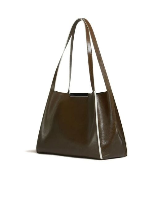 Marni Brown Deep Leather Cresta E/W Small Tote Bag