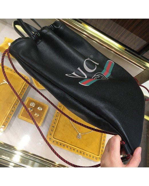 Gucci Black Logo Drawstring Backpack