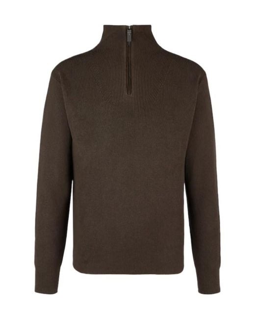 Tod's Brown Half-Zip Ribbed Sweater for men