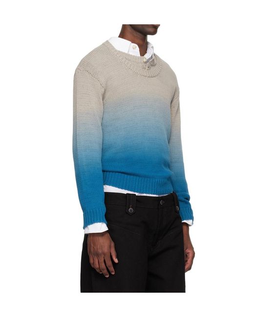 ANDERSSON BELL Blue Gradient Henley Collar Sweater for men
