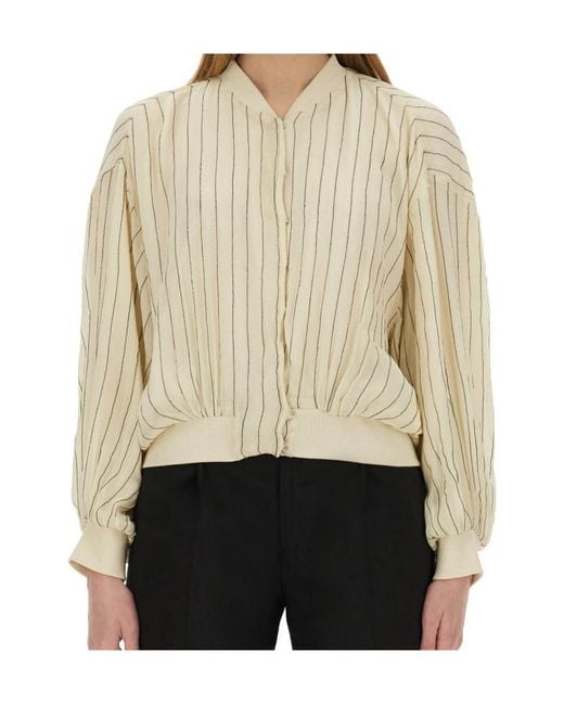 Alysi Natural Stitched Striped Bomber Jacket