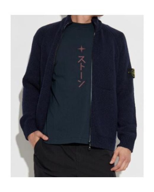 Stone Island Blue Logo Patch Zip-Up Cardigan for men
