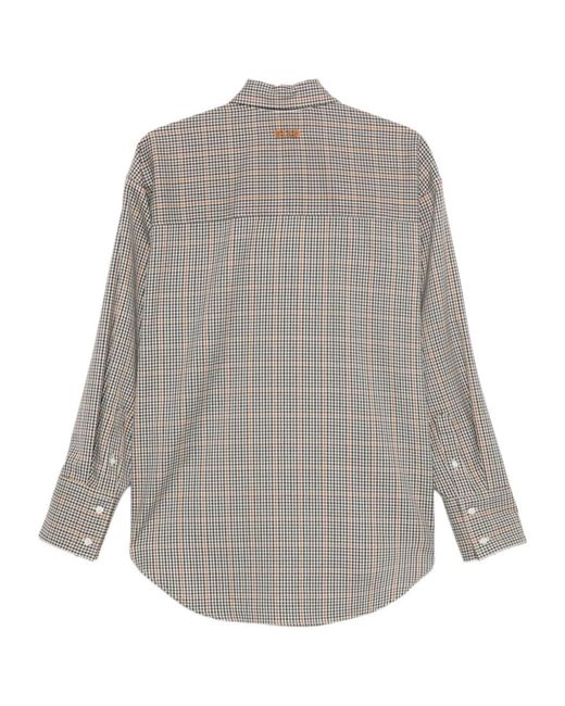 MSGM Gray Long Sleeved Checked Embellished Shirt