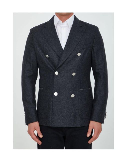 Tonello Blue Double-Breasted Flannel Jacket for men
