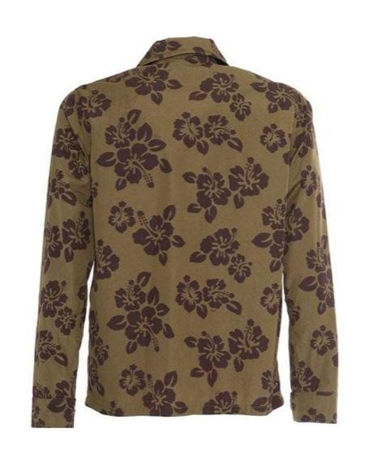 Aspesi Green Jarvis Shirt With Khaki Flowers for men