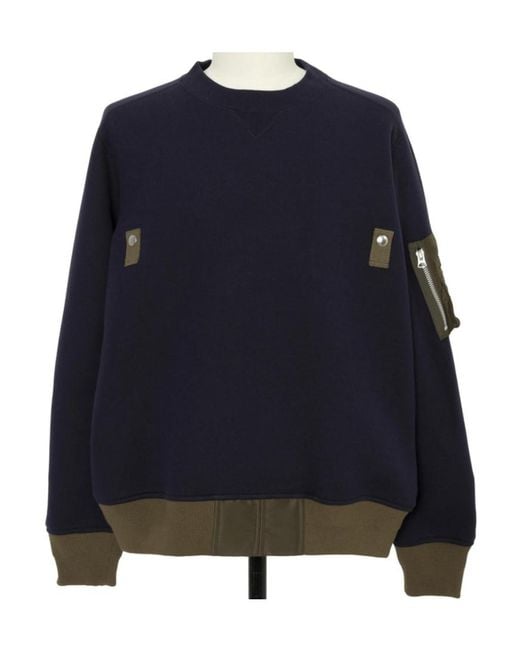 Sacai Blue Panelled Zip-Fastening Sweater for men