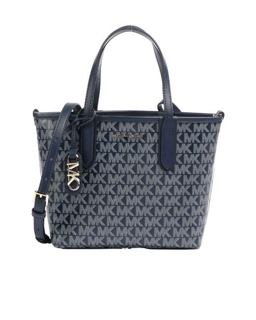 Michael Kors Blue Eliza Monogram-Print Tote Bag