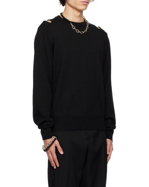 Jil Sander Black Cut-Out Detailed Crewneck Jumper for men