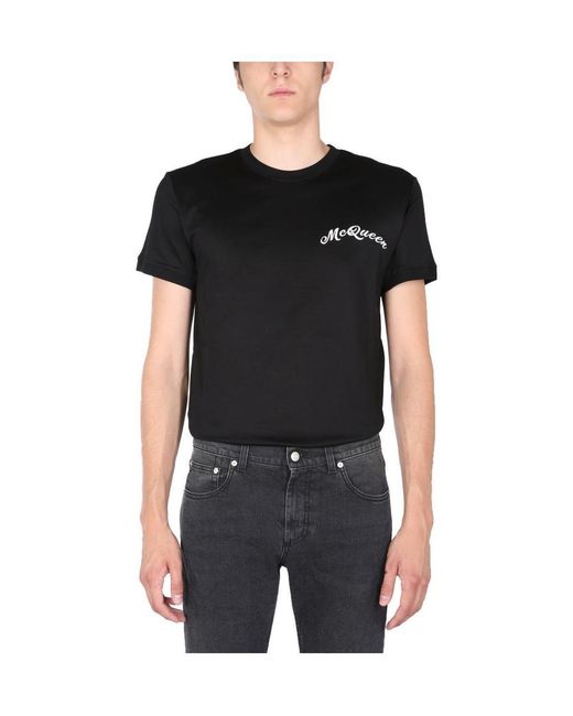 McQueen Black Logo Embroidered T-Shirt for men