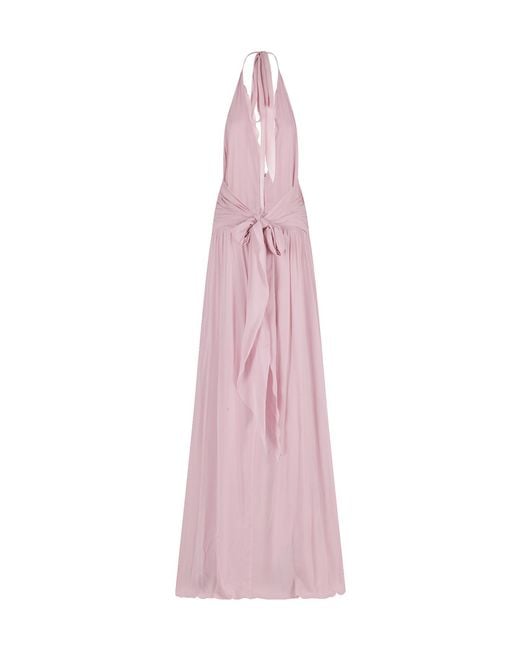 Blumarine Pink Ruffled Georgette Maxi Dress