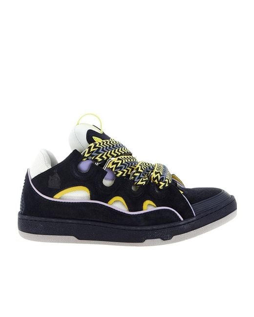 Lanvin Blue Curb Cut-Out Braided Sneakers
