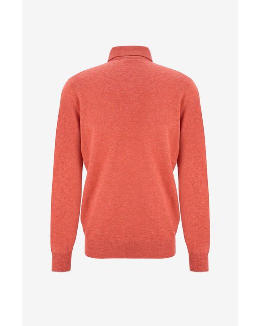 Brunello Cucinelli Red Long-Sleeved Knit Polo Shirt for men