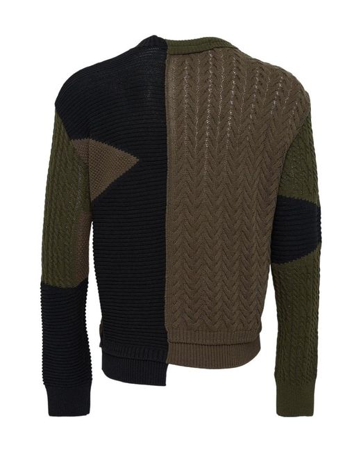 ANDERSSON BELL Green Patchwork Asymmetric Crew Neck Sweater