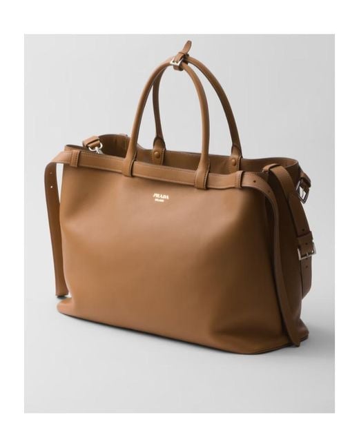 Prada Brown Buckle Leather Handbag With Double Belt for men