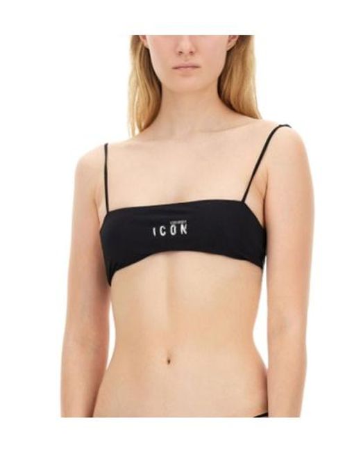 DSquared² Gray Logo Bikini Top