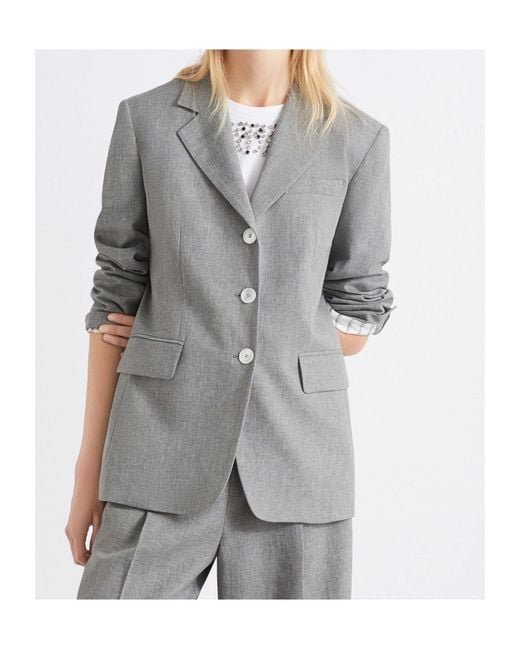 Marella Gray Single-Breasted Linen-Blend Blazer