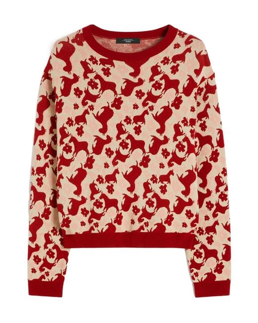 Max Mara Red Loral-Pattern Sweater
