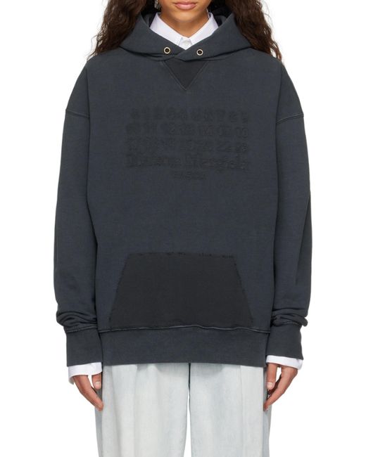 Maison Margiela Blue Logo Embroidered Reverse Hoodie for men
