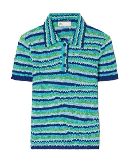 Tory Burch Blue Striped Polo