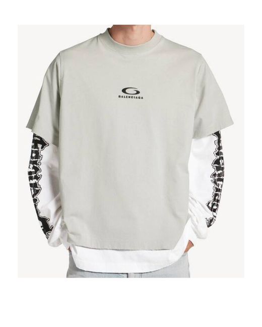 Balenciaga Gray Logo Double-Layer T-Shirt for men