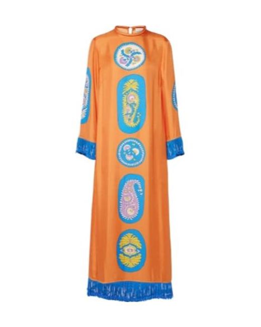 ALÉMAIS Orange Luis Silk Midi Dress