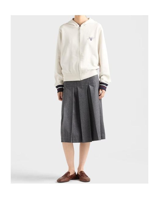 Prada White Cotton Fleece Zipper Hoodie