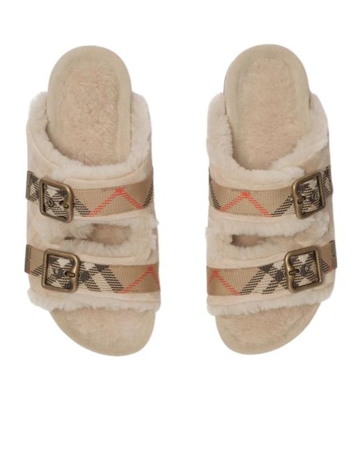 Burberry Brown Check Shearling Urchin Sandals