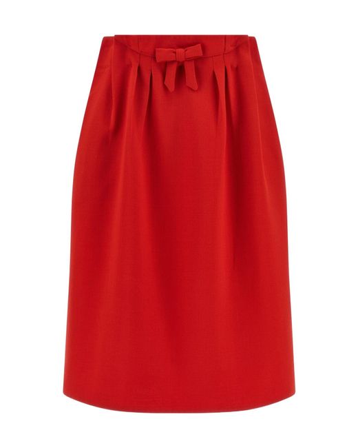 Prada Red Bow-Detailed Midi Skirt
