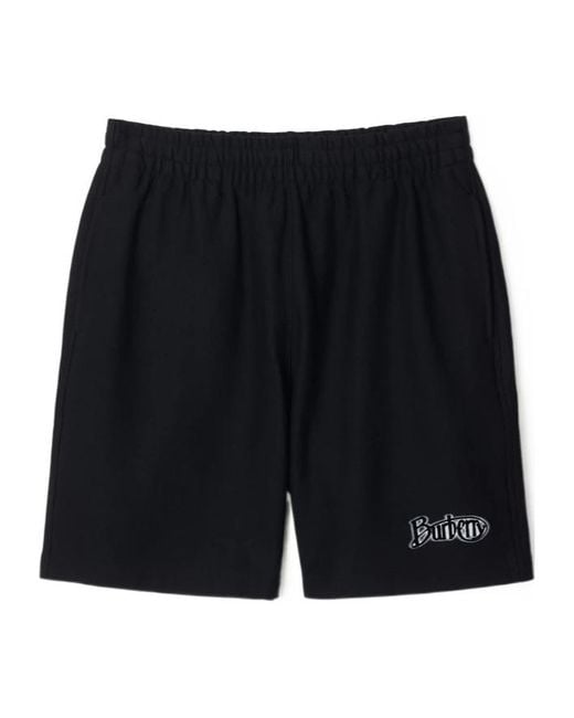 Burberry Black Flocked-Logo Cotton-Blend Shorts for men