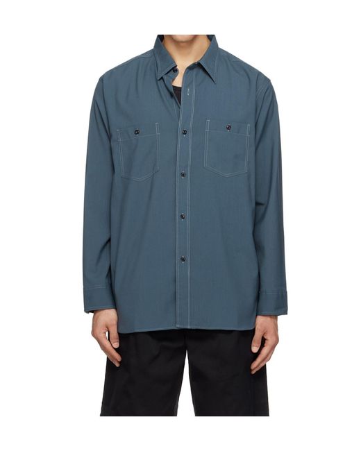 Nanamica Blue Wool Blend Poplin Shirt for men