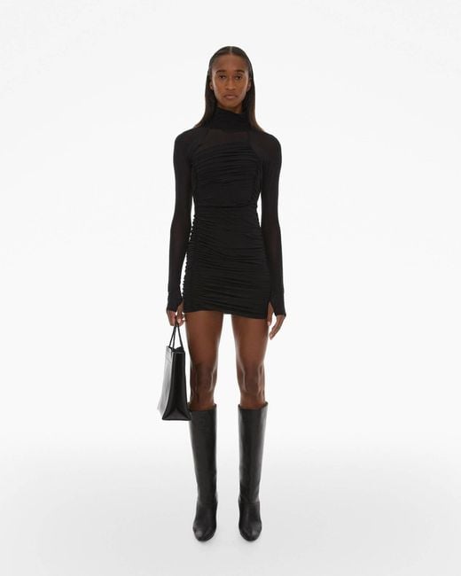 Helmut Lang Black Ruched Turtleneck Mini Dress