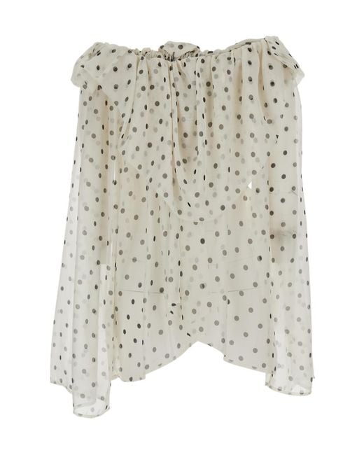 MSGM White Ruffled Polka-Dot Top