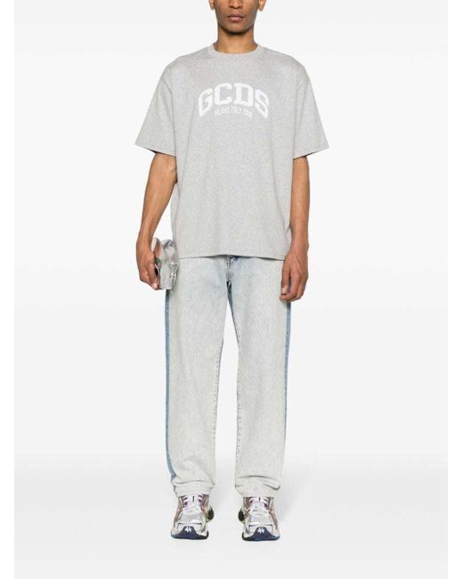 Gcds Gray Logo Embroidered Crewneck T-Shirt for men