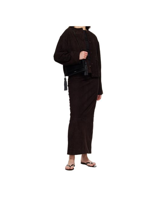 St. Agni Black Suede Utility Cocoon Bomber Jacket