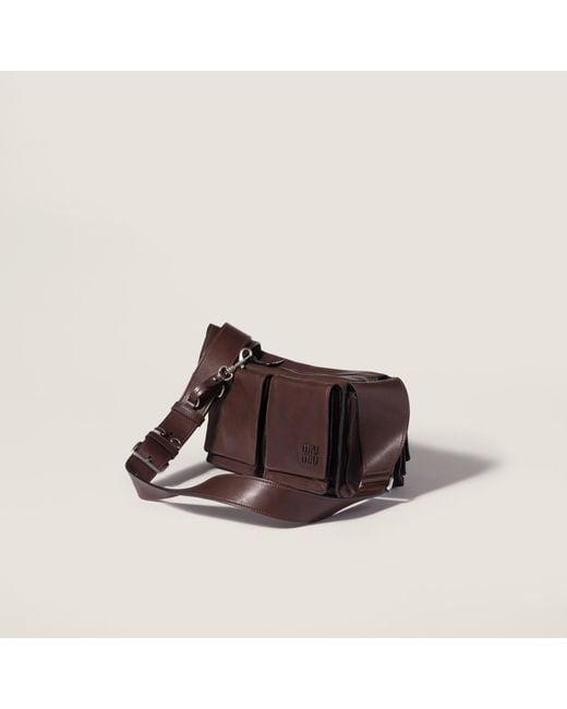 Miu Miu Brown Flap-Pockets Zipped Shoulder Bag
