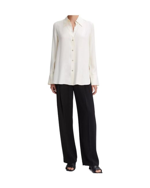Vince White Pointed-Collar Long-Sleeve Satin Shirt