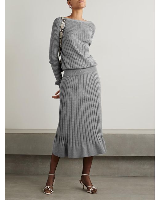 Proenza Schouler Gray Eden Ribbed Wool Blend Dress